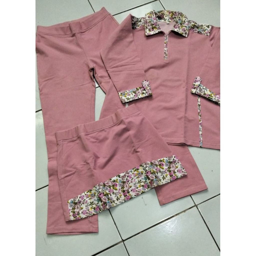 Baju Olga One Set List Motif Bunga-Bunga Wanita
