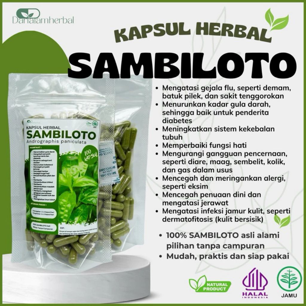 Kapsul Herbal SAMBILOTO isi 100 kapsul | Kapsul Sejuta manfaat asli 100% Sambiloto Alami