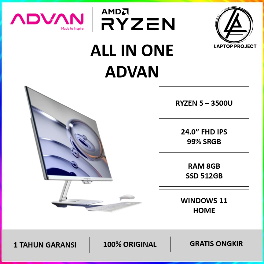 All-in One Advan AIO Ryzen 5 3500U 8GB SSD 512GB 24 FHD Windows 11 - AIO ADVAN