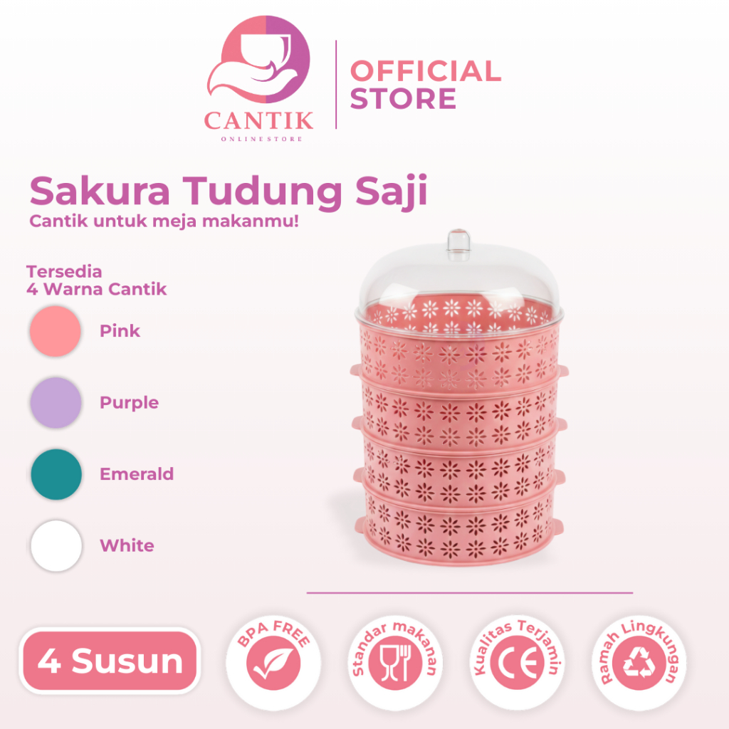 Rototo Tudung Saji 4 Susun Tempat Penyimpanan Makanan Estetik & Higienis Wadah Penutup Food Rack Sto