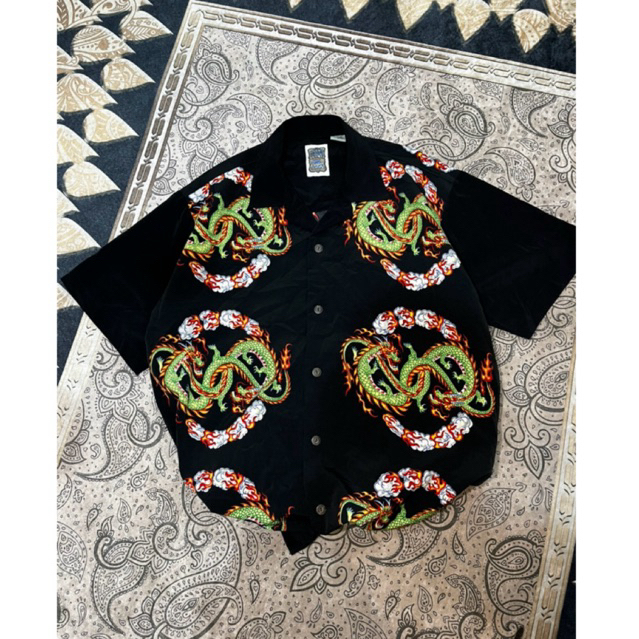 Kemeja AOP Vintage Ocean Current Dragon shirt preloved
