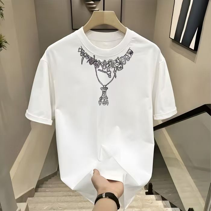 Kaos Pria Katun Murni: Desain Kalung Tato & Teks Keren – Gaya Street Edgy Keren Buat Keliling