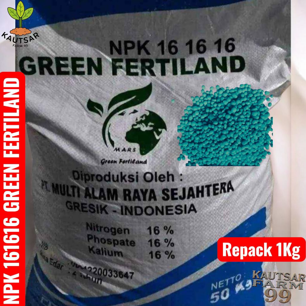 Repack Pupuk NPK Biru 16 16 16 Green Fertiland 1 Kg