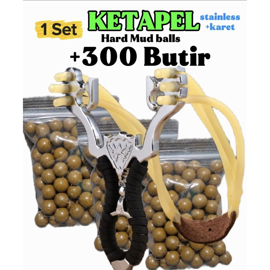 Ketapel Burung 1Set Lengkap Tali dan Plus 300Butir Peluru Ketapel Stainless Besi Bisa Cod