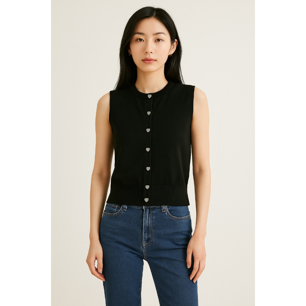 [WALDOS LADIES] Elisa Cardigan Knit Vest Button Heart | Atasan Wanita Knit | Blouse Wanita