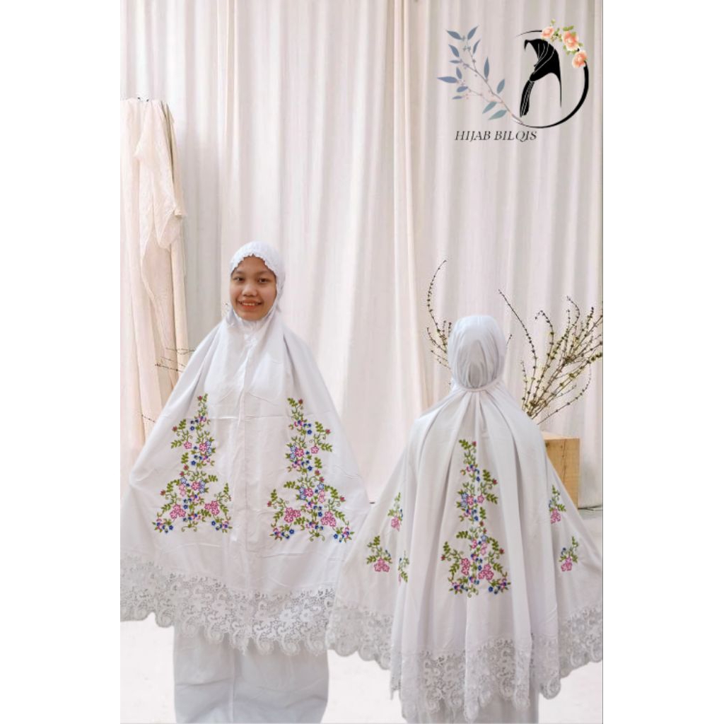 MUKENA DEWASA  PUTIH RENDA BORDIR KATUN NYAMAN MOTIF BUNGA