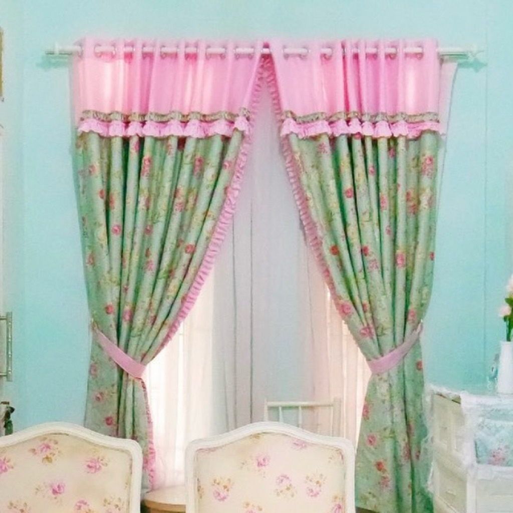 Gorden vitrase set blackout premium import berat bunga pastel mint pink shabby chic classic eropa be