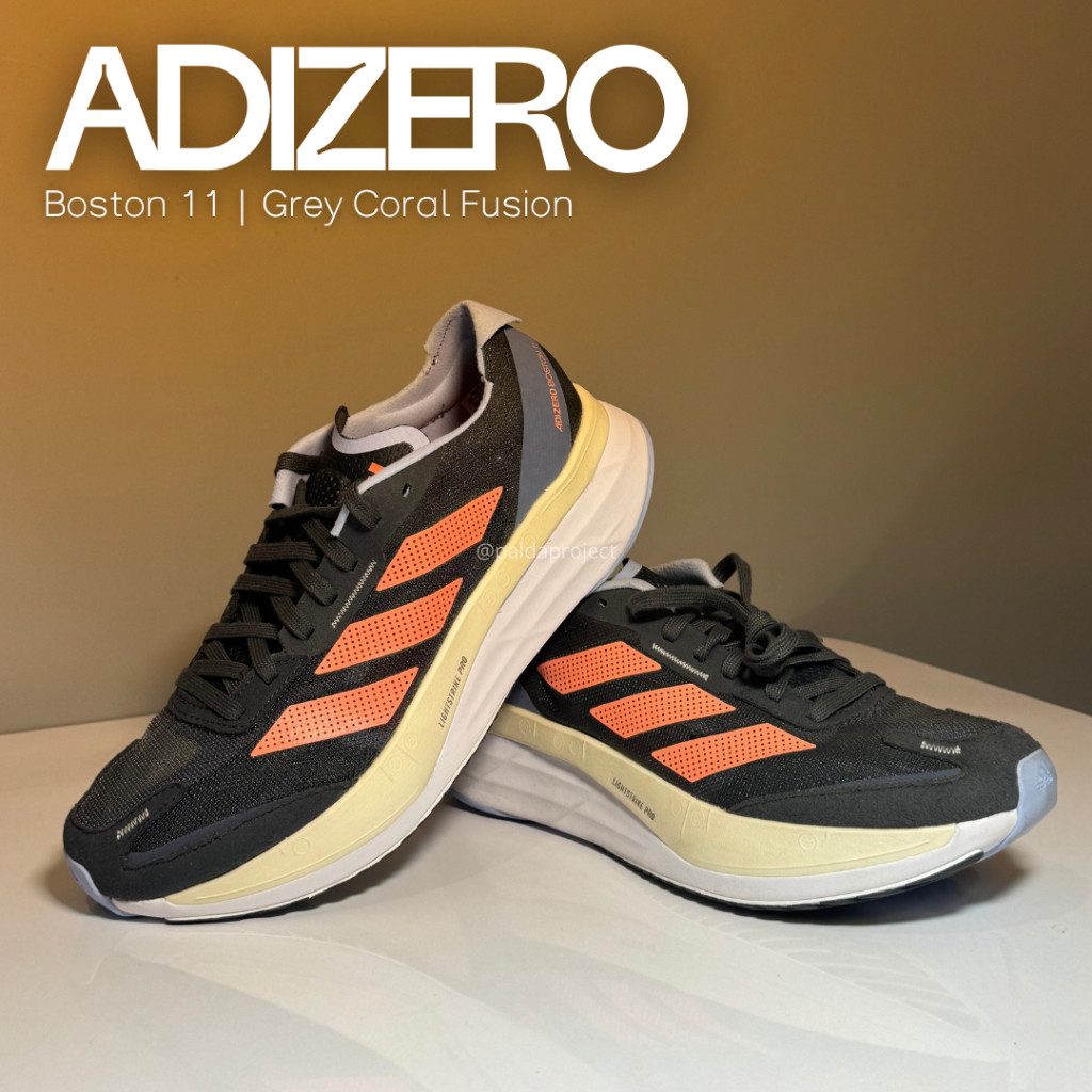 Sepatu Running Unisex Adizero Boston 11 Grey Coral Fusion 100% Authentic