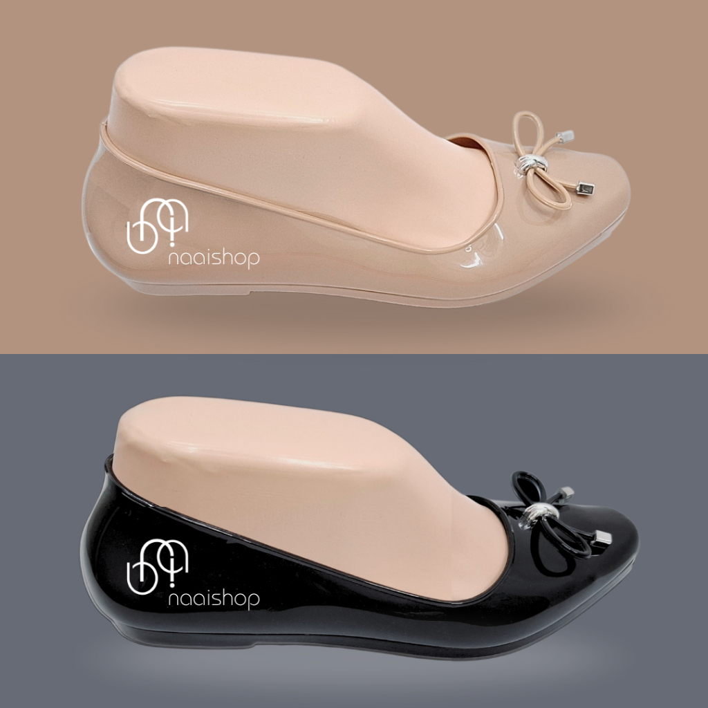 Sepatu Flat Wanita Jelly Glossy Flatshoes Pita Sepatu Kerja Karet Lentur Terbaru NaaiShop 818