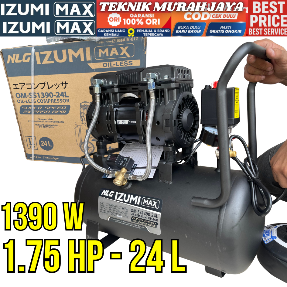 NLG IZUMI MAX Kompresor Silent HS OA OM 1390 SS Compressor Angin 1,75 HP 24 Liter OM1390SS