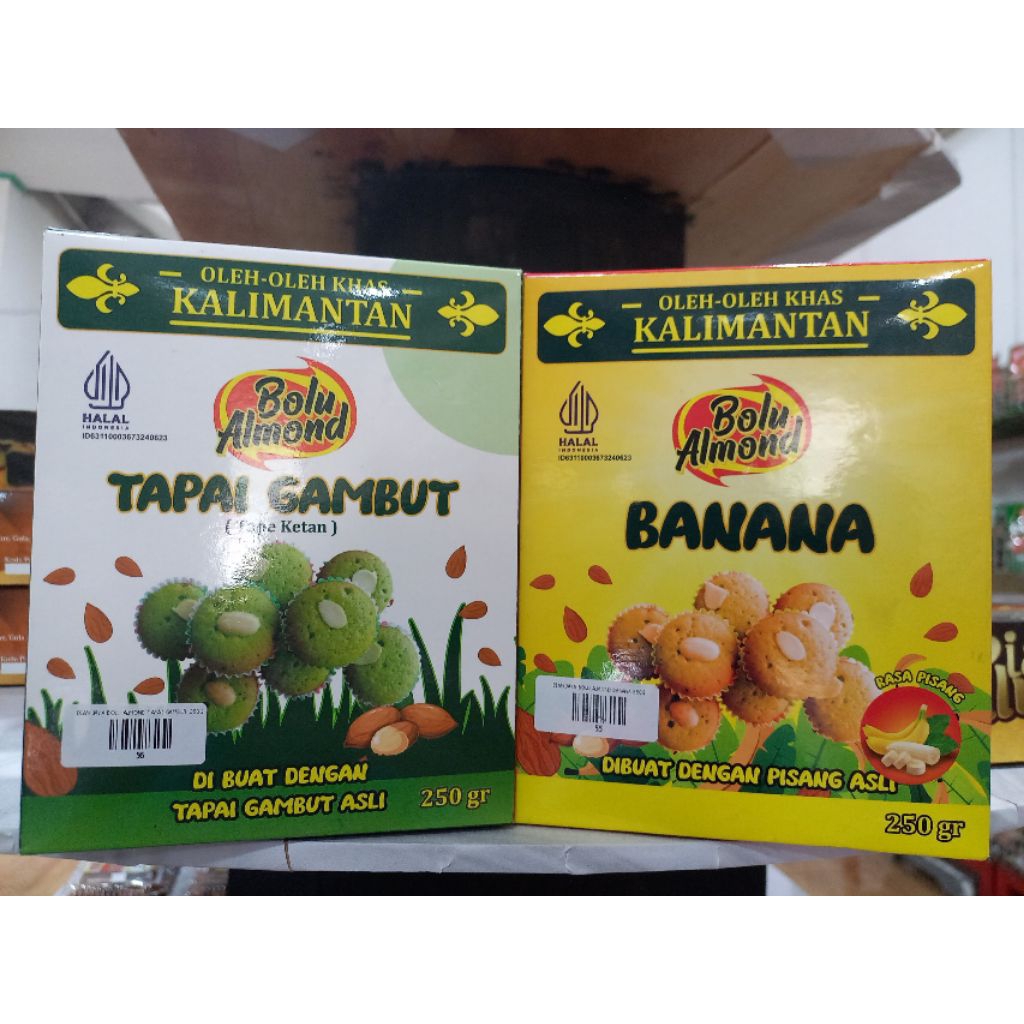 Bolu Almond kotak 250g rasa Tapai Gambut dan rasa Banana
