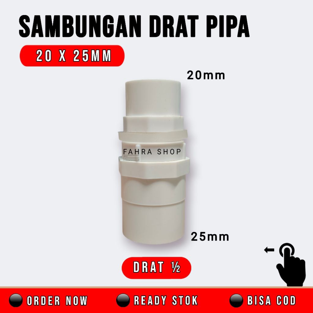 SOK DRAT 20x25mm white sok drat sambungan pipa aquarium