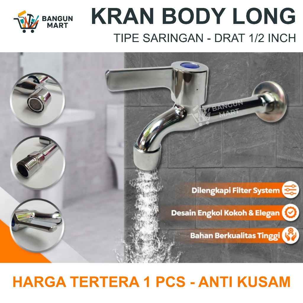 Kran Taman Long Body Engkol Stainles HAUSE / Kran Air Taman Body Panjang / Kran Air Tembok Kamar Man