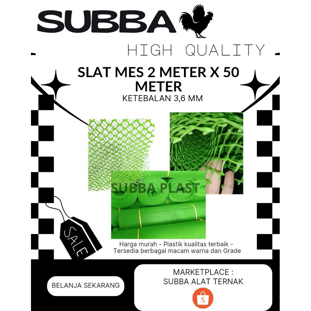 SLAT KANDANG AYAM - SLAT PLASTIK ROLL - SLAT MESH ROLL BROILER - 2M * 50M Ketebalan 3.6mm