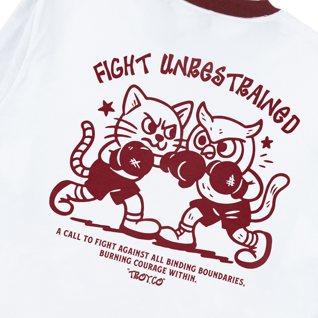 Troy Company Double Sleeve Longsleeve Tshirt White Maroon Fight Unrestrained - Kaos Putih Maroon Lengan Panjang DSD 3491