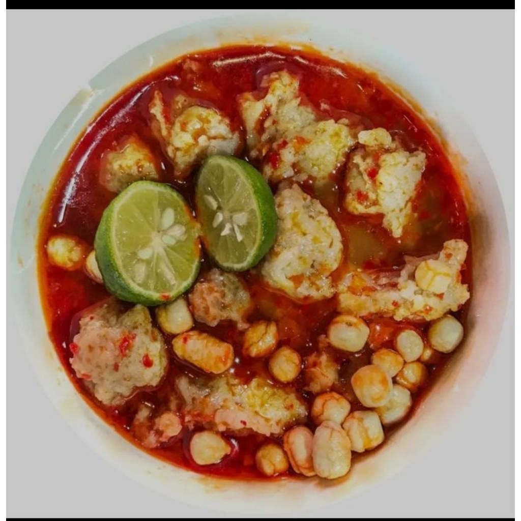 pentol tetelan campur kuah pedas