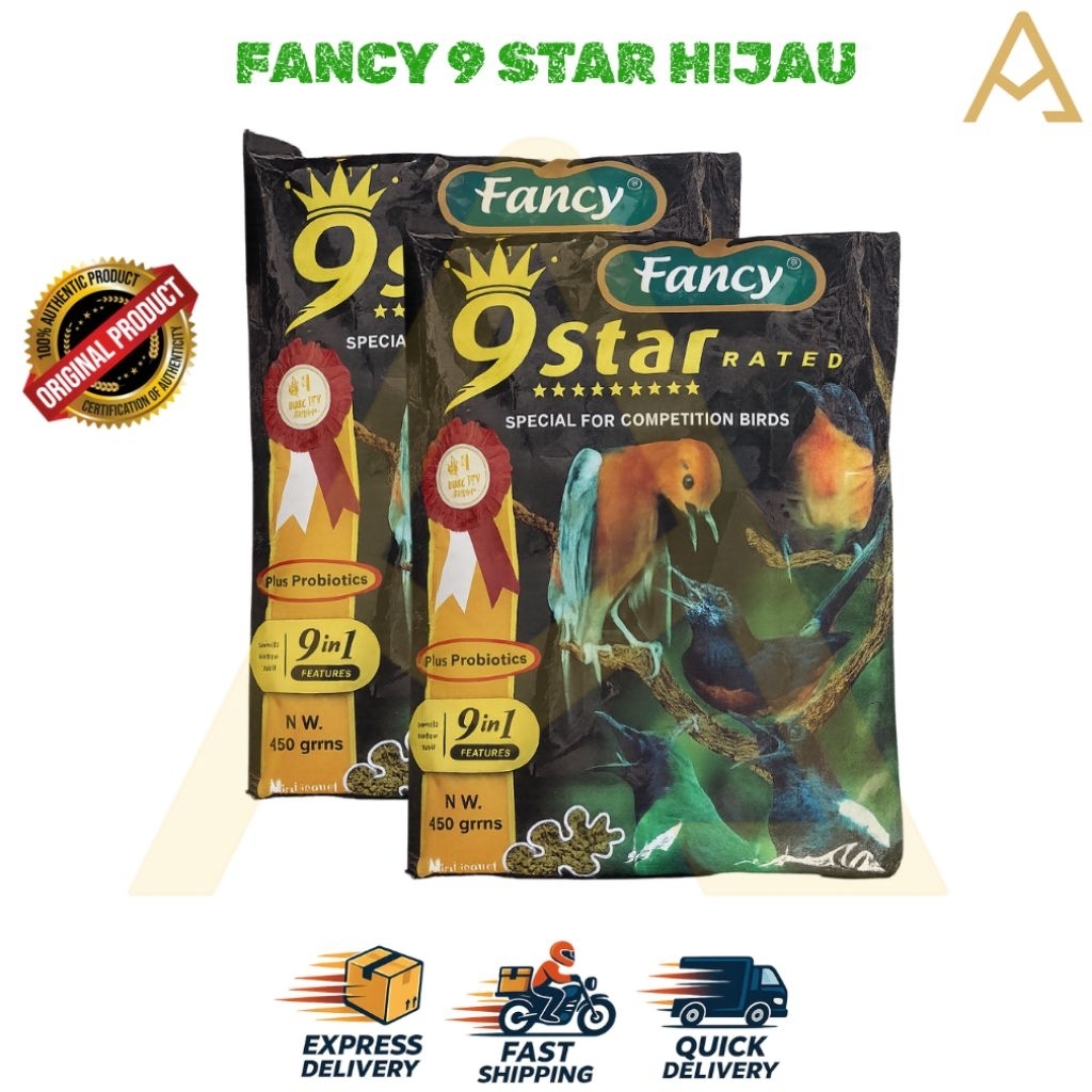 FANCY 9 STAR HIJAU PLUS PROBIOTICS PAKAN BURUNG KICAU VOER BURUNG