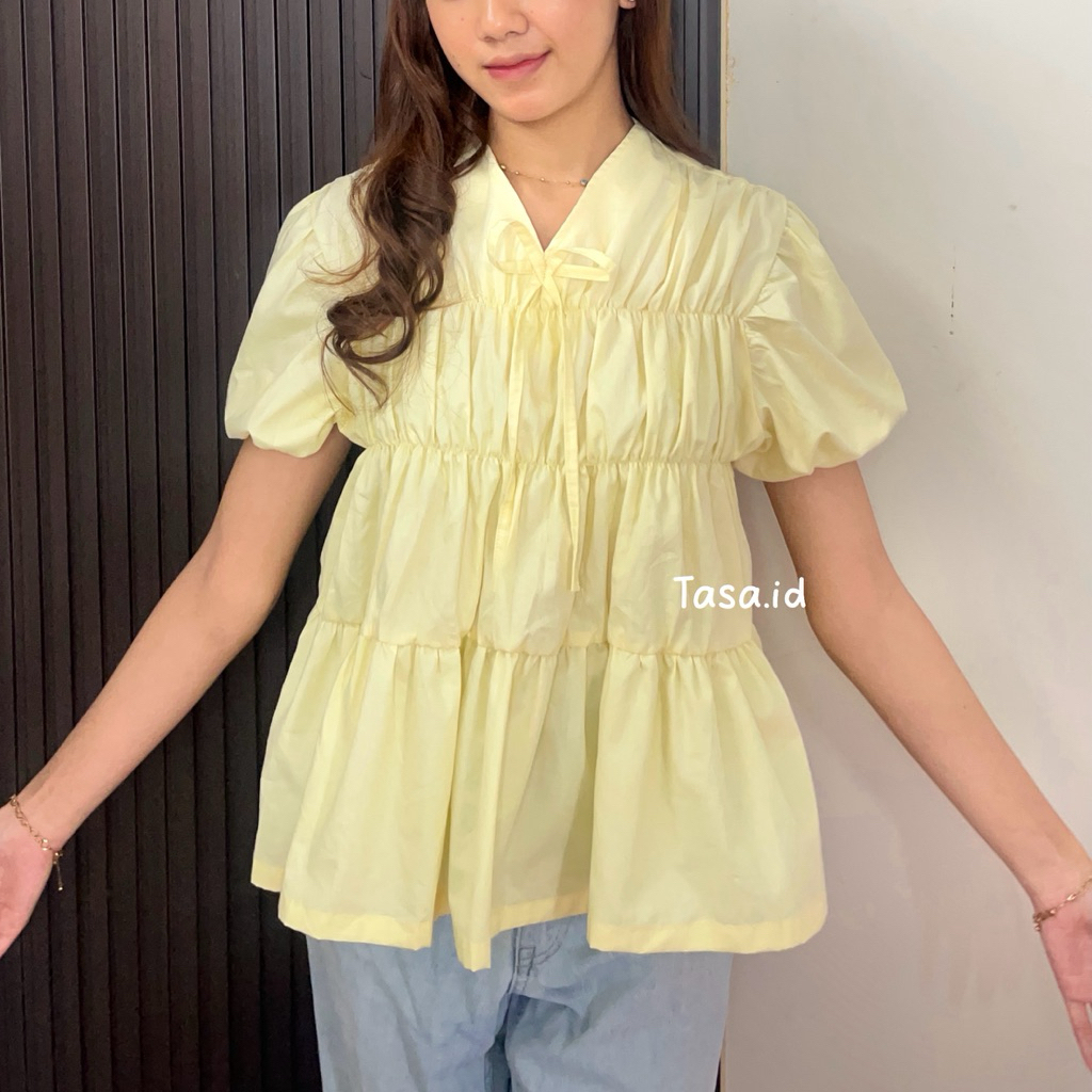 Tasa.id | Selina Blouse Kerut Dada Korean Style | Atasan Wanita Kekinian