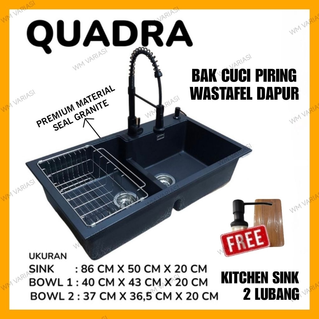 Bak Cuci Piring Sink 2 Lubang Granit 8650 Quadra Granite Kitchen Sink