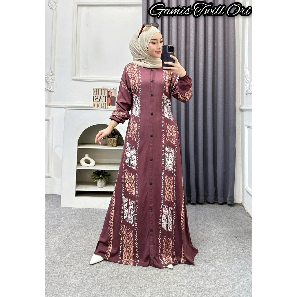 Gamis Maryam Twill Ori Busui Kancing Saku Samping Tali samping Gamis Twill Cap Malaman