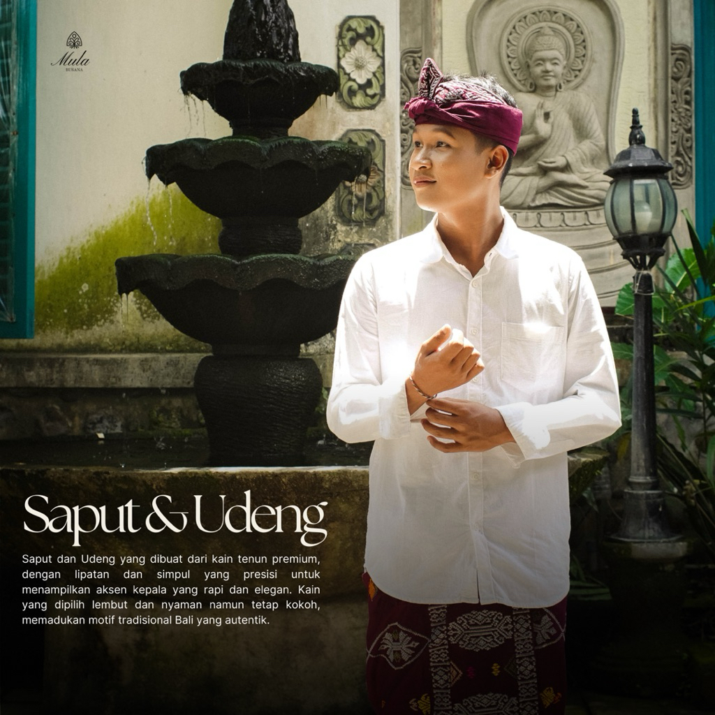 Kain Bali Saput & Udeng Satu Set Hitam, Kuning, Marun, Jotol | Mulabusana