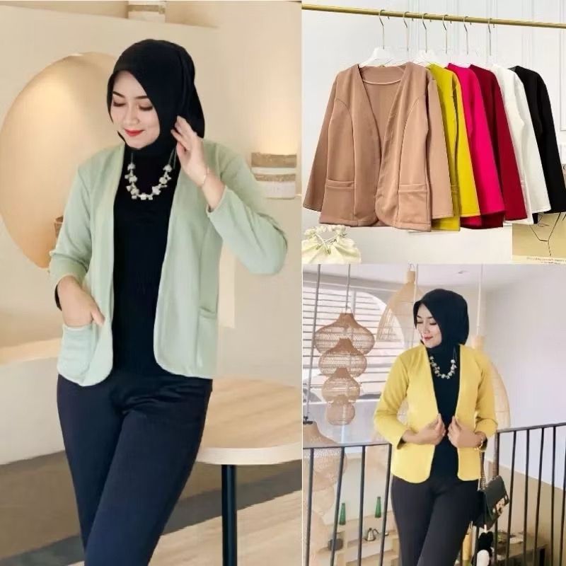 Blazer Scuba Outer Outfit Korean Style Atasan Blazer Wanita Hijab Kekinian Terlaris Terbaru Ukuran J