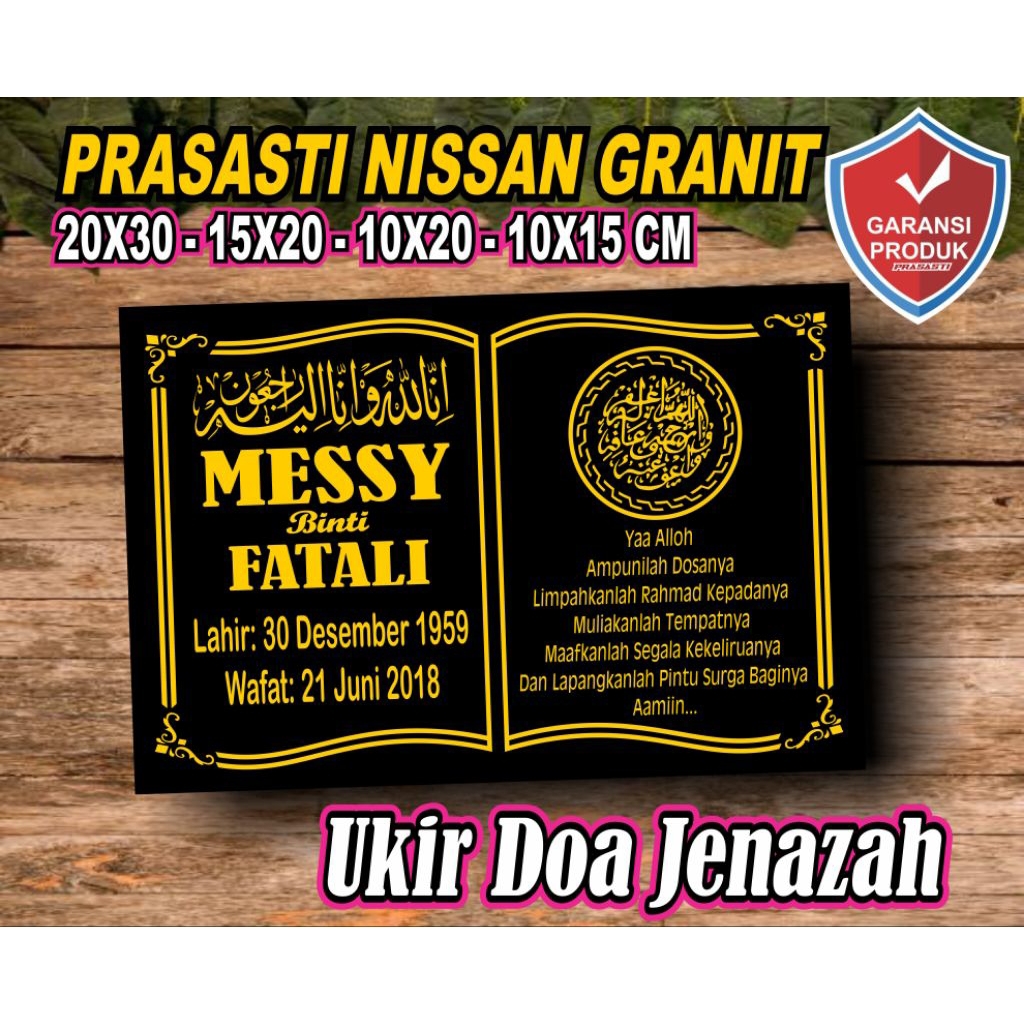 ( Nisan Granit TERMURAH ) Prasasti Tulisan Nama Batu Nisan GRANIT 15x20CM.  Harga ekonomis murah mer