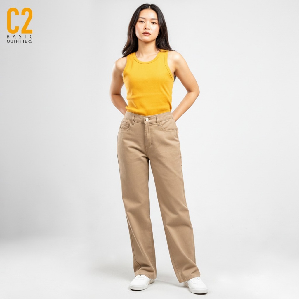 C2 Wynsel Khaki Straight Cut Jeans Wanita
