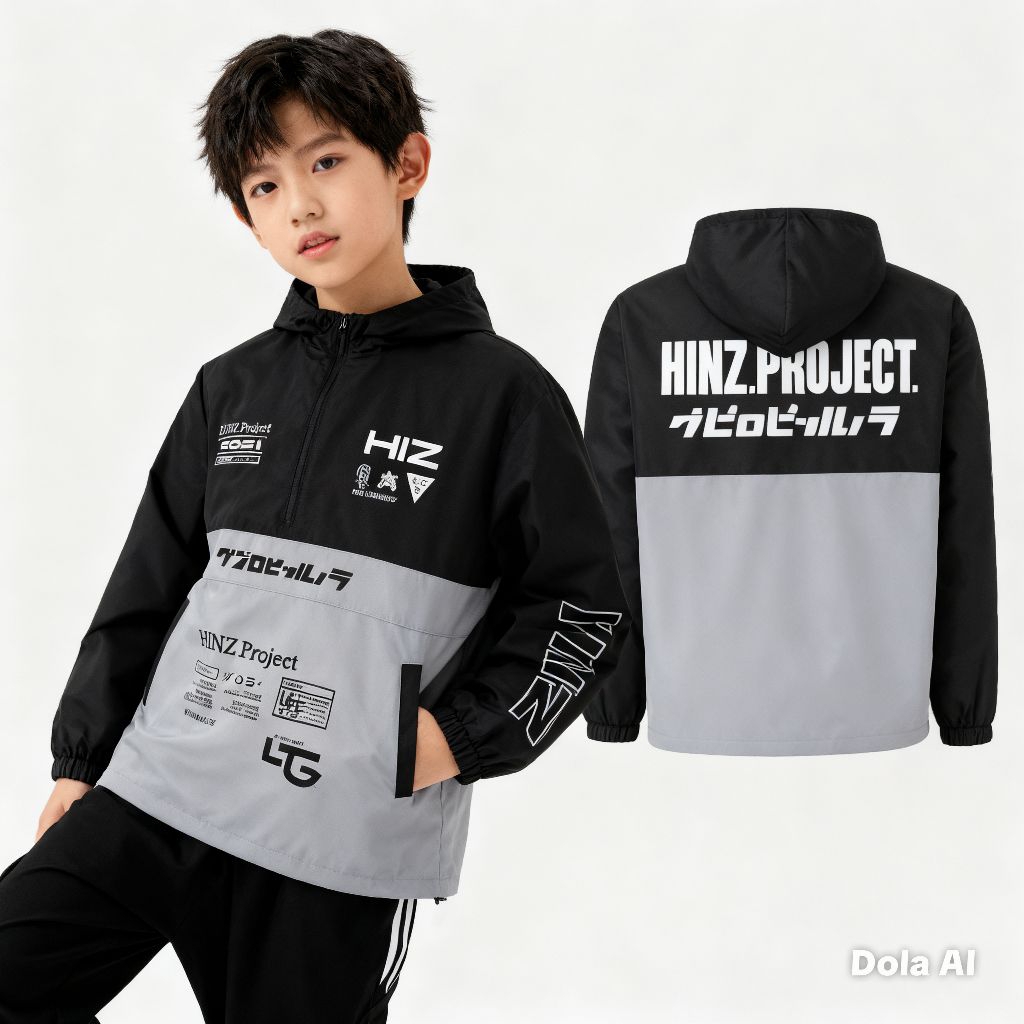 Jaket Cagoule Anak Laki Laki Jacket Anorak Kantong Doremon Kangguru