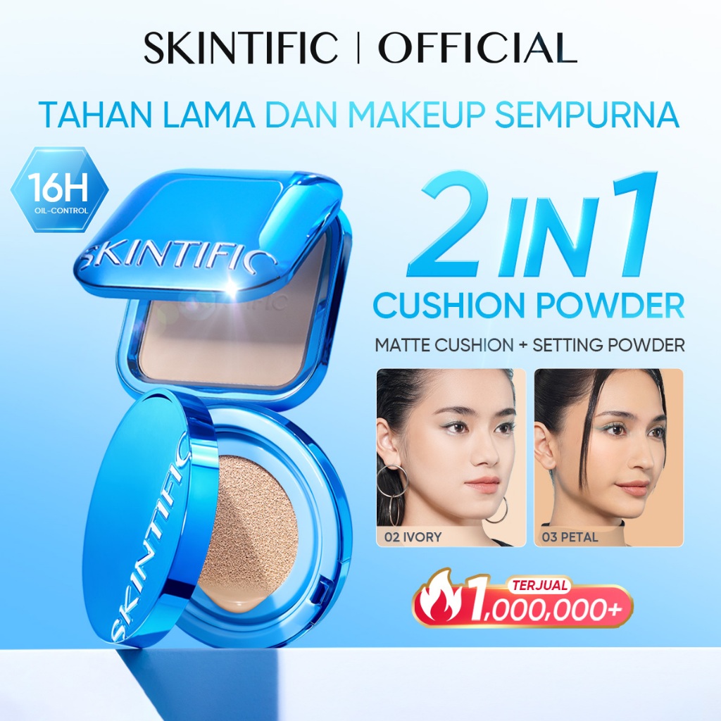 SKINTIFIC -2pcs Paket Makeup 2in1 Set | Perfect Stay Velvet Matte Cushion 11ml + Ultra Cover Powder 