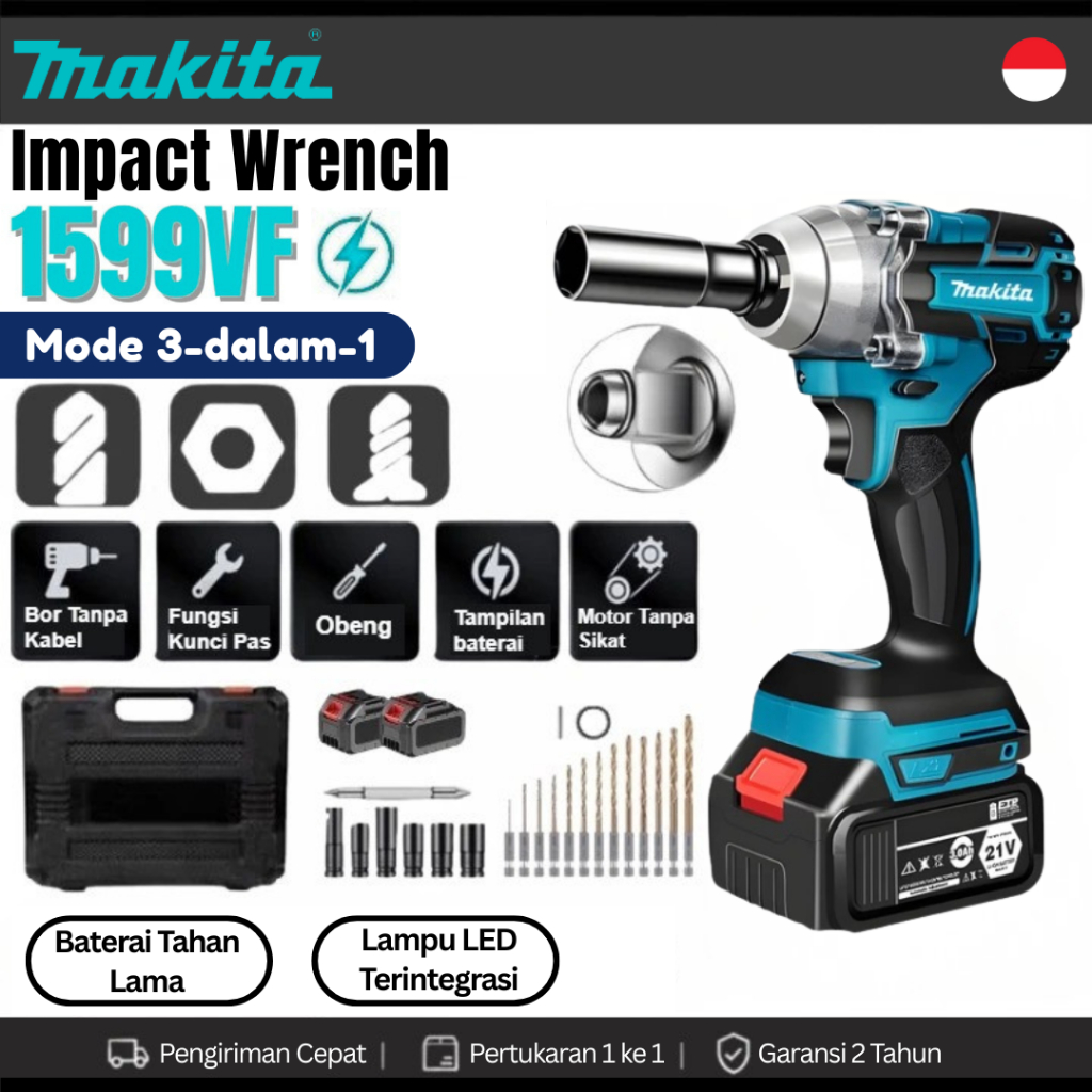 MAKITA Impact Wrench Brushless 1090V/588V Impact baterai Mesin Bor Untuk Baut Mobil Impact Baterai I