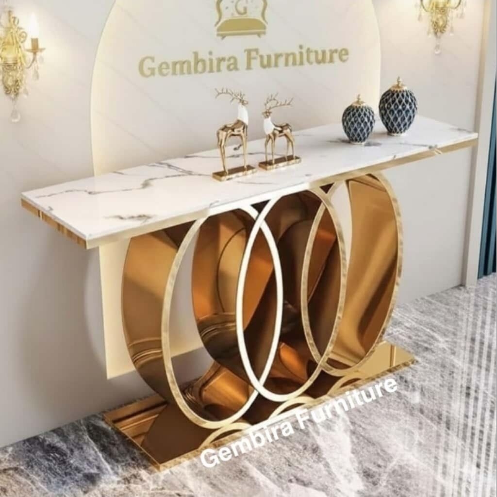 konsol table console foyer Stainless steel marmer marble table meja gold carara white black ready