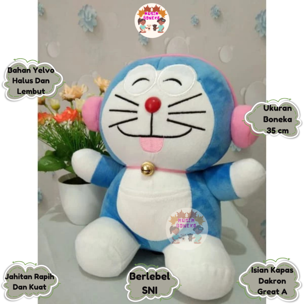 Boneka Doraemon Pake Headsheat Pink / Boneka Doraemon / Doraemon
