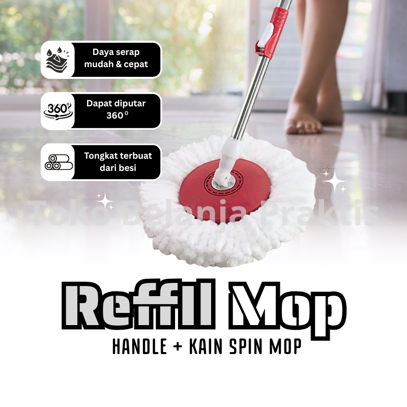 Refill Kain Pel Lantai Spin Mop Bulat Refill Handle Pelan/Tongkat Dan Kain Pelan Cadangan/Handle + R