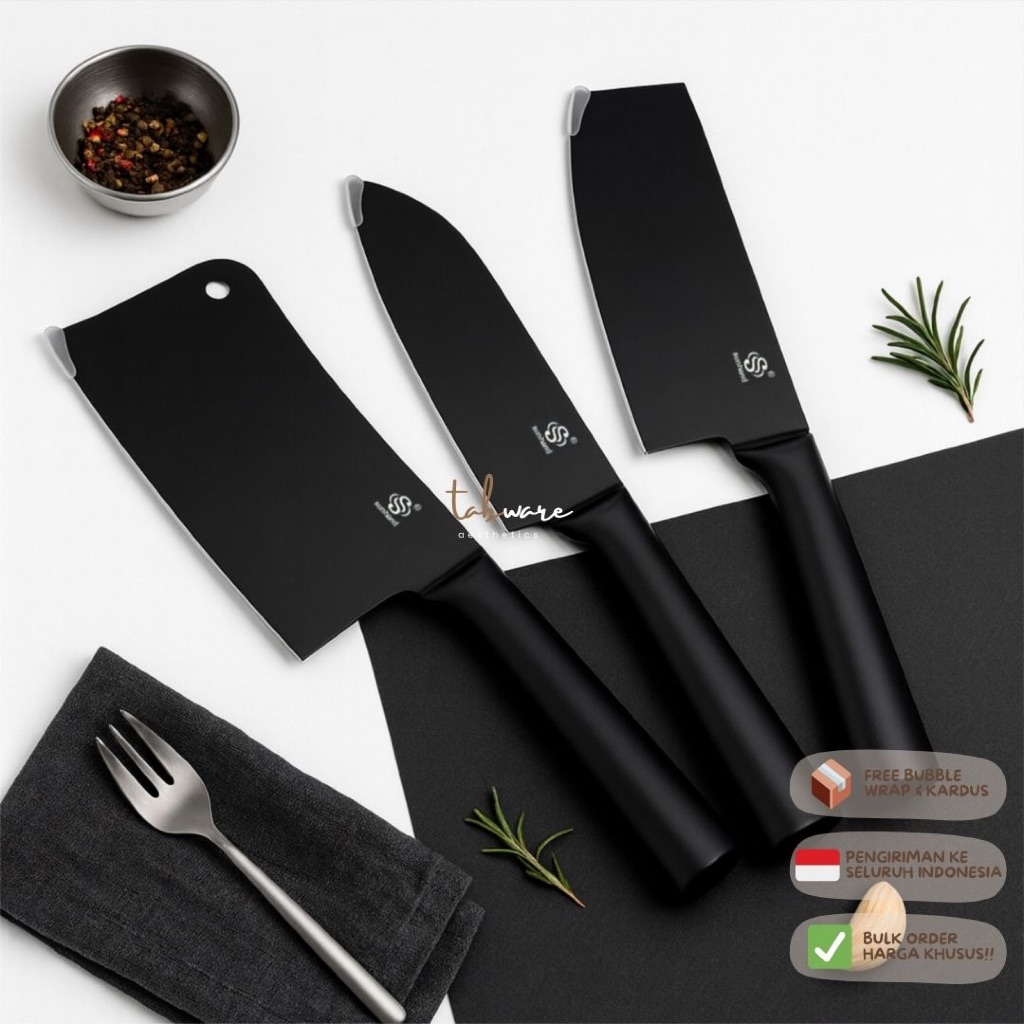 (1pc) Pisau Parang Hitam/Pisau Stainless/Pisau Daging Tulang/Pisau Tajam Stainless Steel 3Cr13