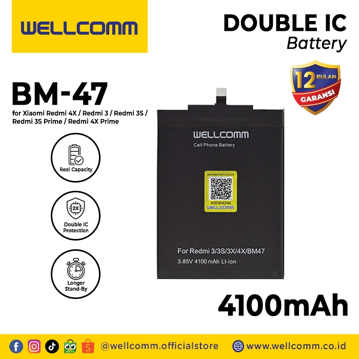 Battery Double Ic Wellcomm Xm Redmi 4X/Bm47/Redmi3/3S/4X Prime 4100mAh