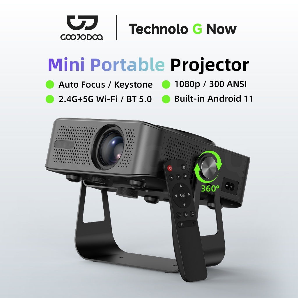 GOOJODOQ Proyektor 1080P HD Picture Quality 300 ANSI Intelligent Projection Free Angle Adjustment Wi