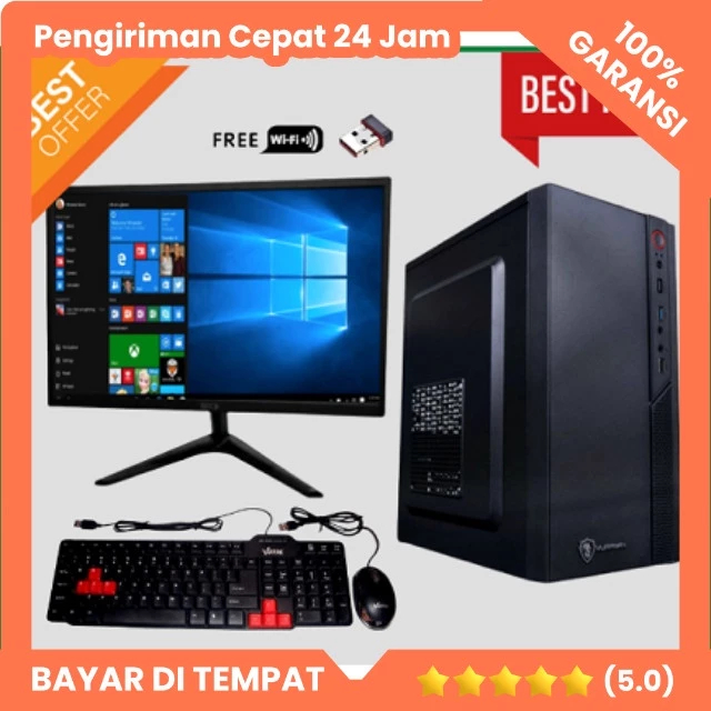 KOMPUTER GAMING FULLSET INTEL GEN 8 G4900 MOBO MSI B360 RAM 8 GB HDD 500 LED 19 INC SIAP PAKAI
