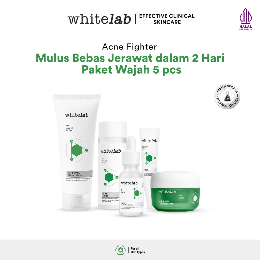 Whitelab 5 pcs Paket Acne Lengkap - Facial Wash, Toner, Serum, Moisturizer, Acne Cream Paket Skincar