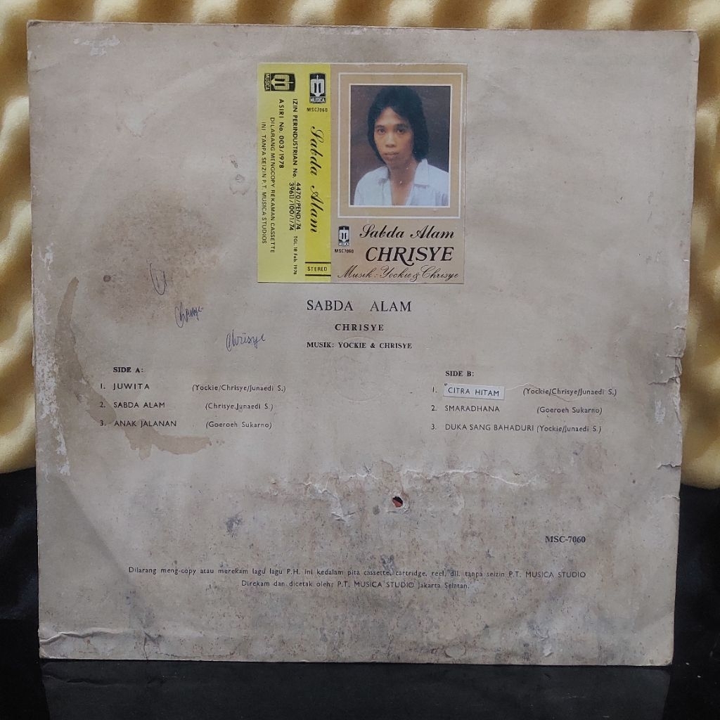 Vinyl Piringan Hitam Chrisye Sabda Alam Not Promo Radio