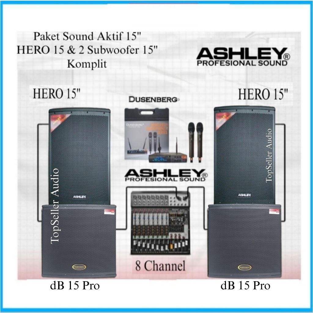 Paket Sound System Outdoor Indoor Live Musik Karaoke Speaker Aktif 15 Inch Ashley Hero 15 Subwoofer 