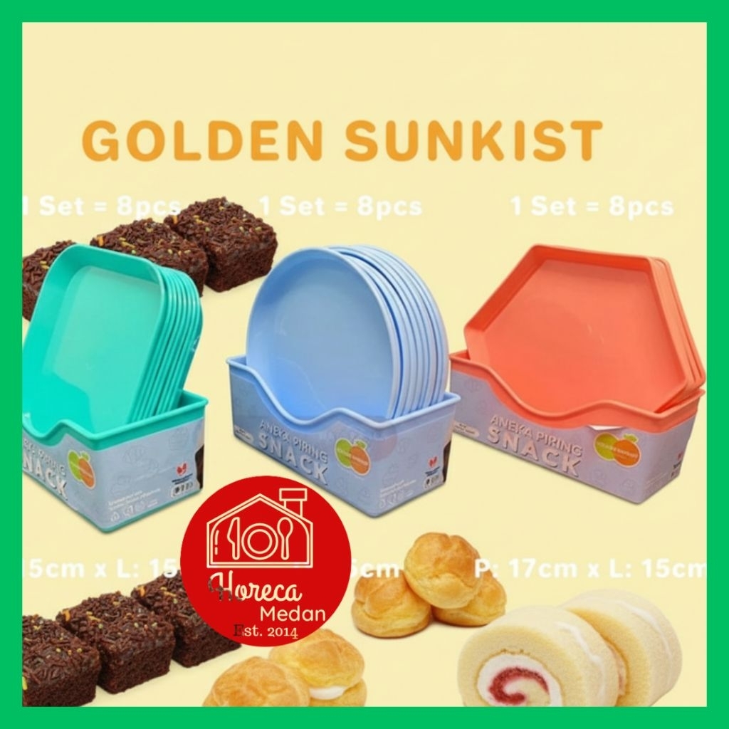 Golden Sunkist - 8pc Piring Kue warna pastel plastik food grade / Piring kue segi 6 / Piring kue seg