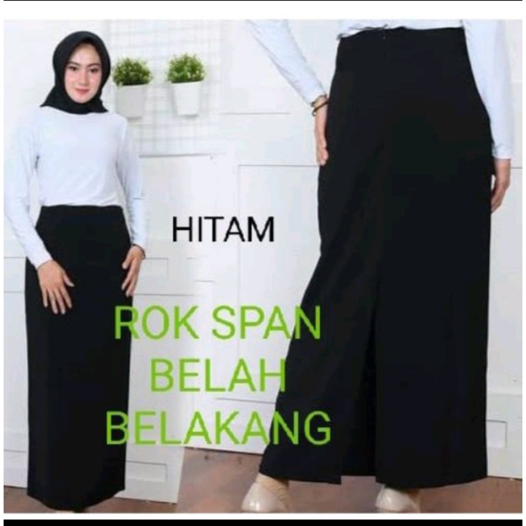 Rok Kerja Span Kain Hitam Panjang Belah Belakang Untuk Kerja model span Terbaru