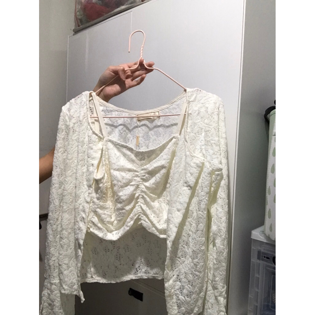 Cardigan Korean Style Satu set Inner Outer Crop top