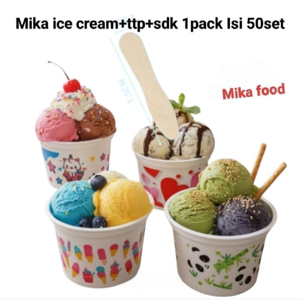 Mika Ice cream+ttp+sdk Isi 50set karakter cup 100ml ice cream cup plastik 100ml motif printing cu...