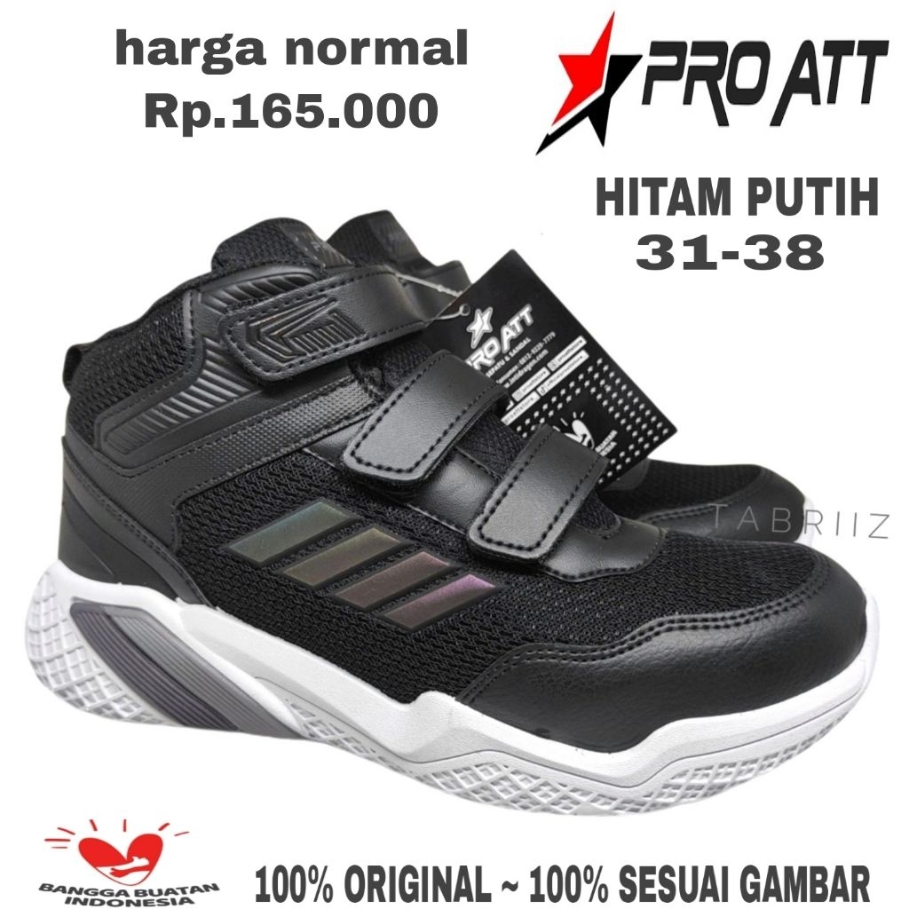 Sepatu Sekolah PRO ATT Sepatu Sekolah Anak SD TK PAUD Sepatu Anak Boot Perekat Tinggi Hitam Putih - 