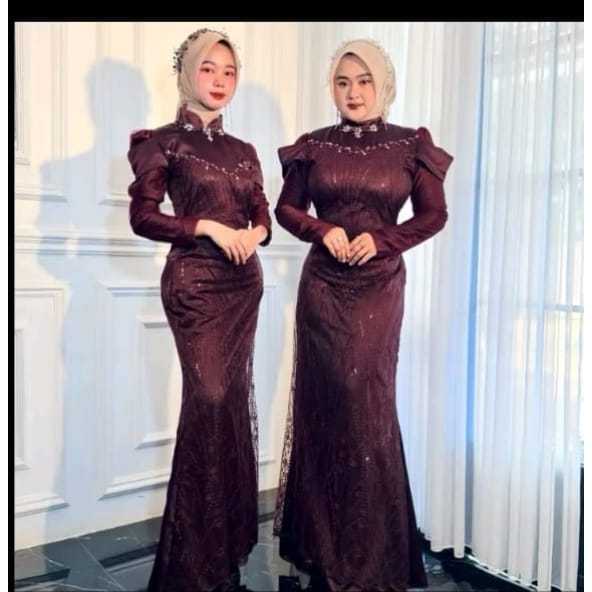 NINE OUTFIT // Cod Safira Dress Satin Mix Brukat Premium // Dress Wanita Muslim Jumbo S M L XL XXL /