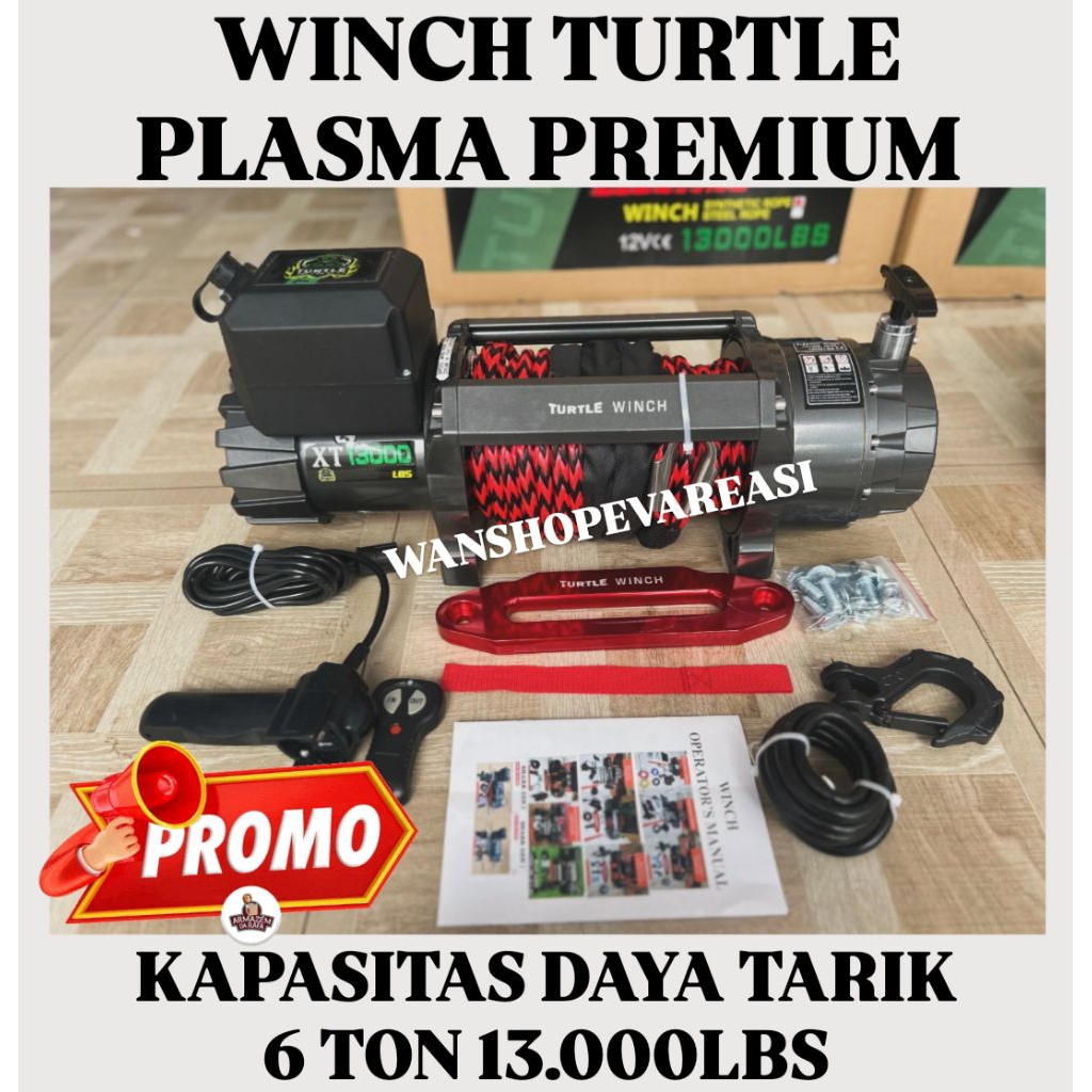 [SIAP KIRIM] WINCH TURTLE 13000LBS PLASMA 12V | WINCH KAPASITAS 6 TON PLASMA SYENTHETIC