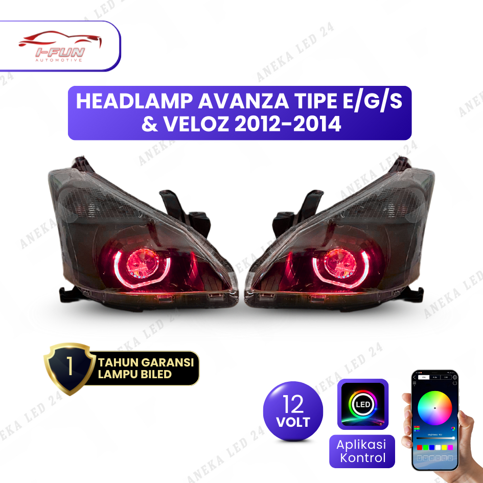 Headlamp Avanza Veloz 2012 - 2014 Tipe E/G/S Custom Set Biled 12V Full RGB Bluetooth Lampu Depan Mob