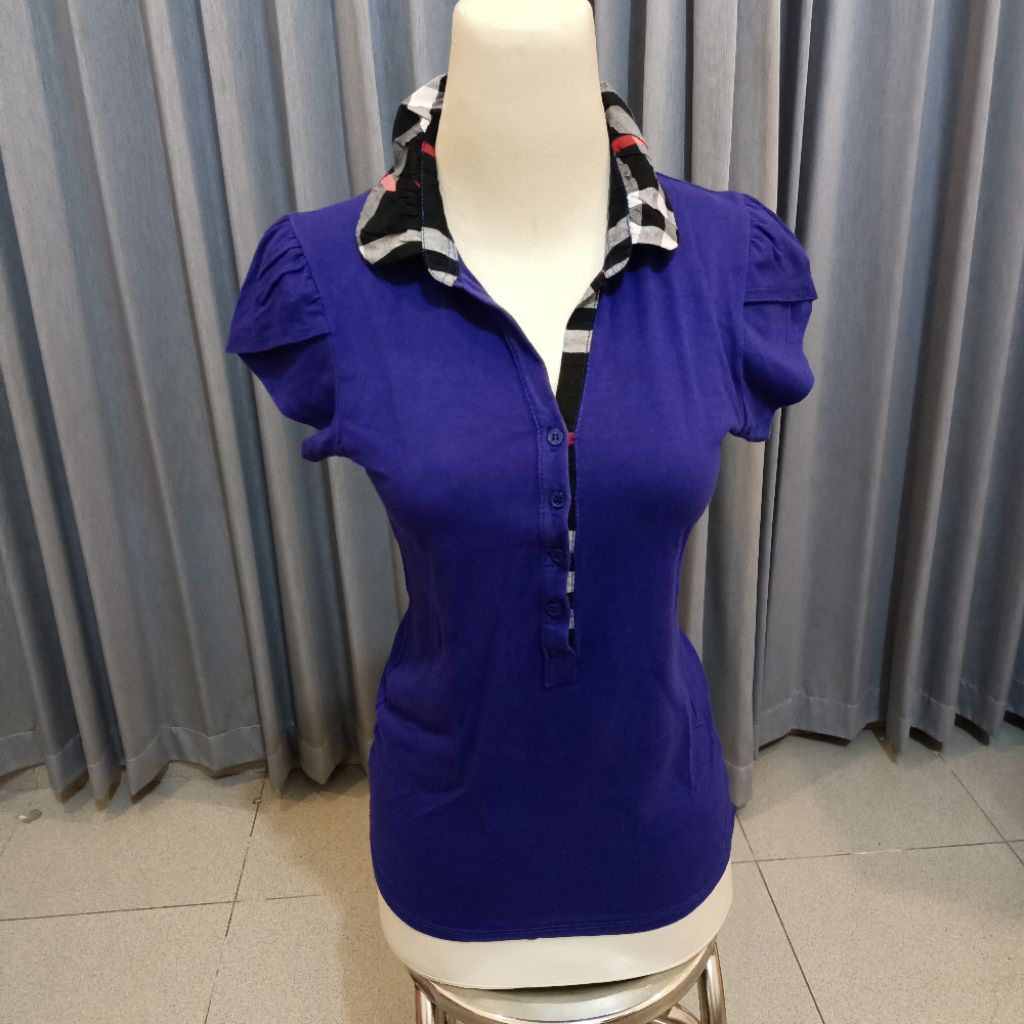 Kaos atasan berkerah wanita murah biru BCA preloved